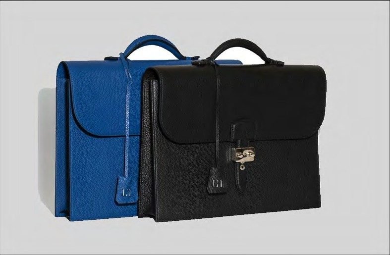 Cartables : Cuir bleu roi et noir, fermoir laiton