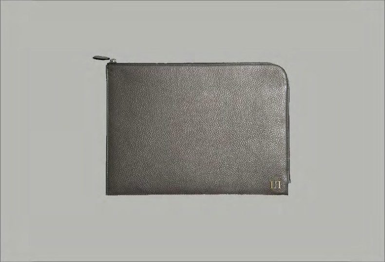 Pochette documents : Cuir gris, zip métal