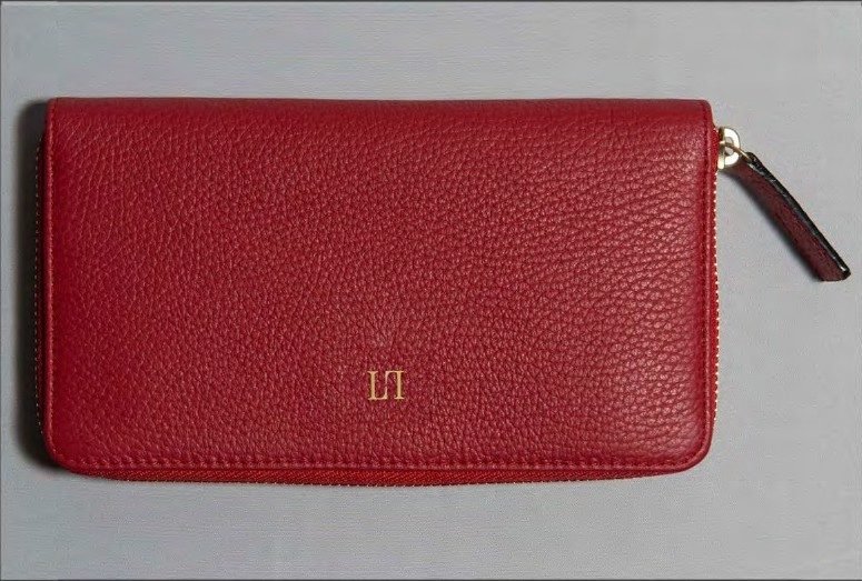 Portefeuille zippé : Cuir grainé rouge