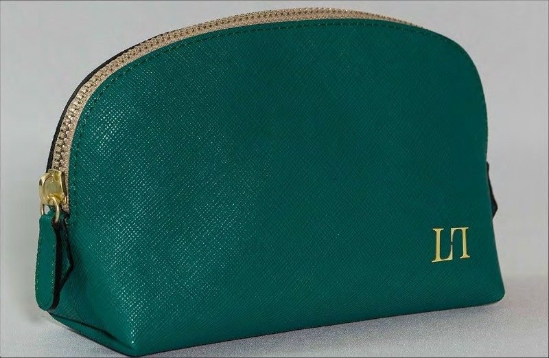 Trousse : Cuir saffiano émeraude, zip doré